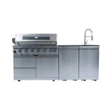 Castelle Flame Tuscany Outdoor BBQ Liquid Propane Kitchen Grill Island With 43-Inch 6-Burner 85K BTU Propane Gas Grill, Rotisserie Kit, And Storage Cabinets (SAK95623)