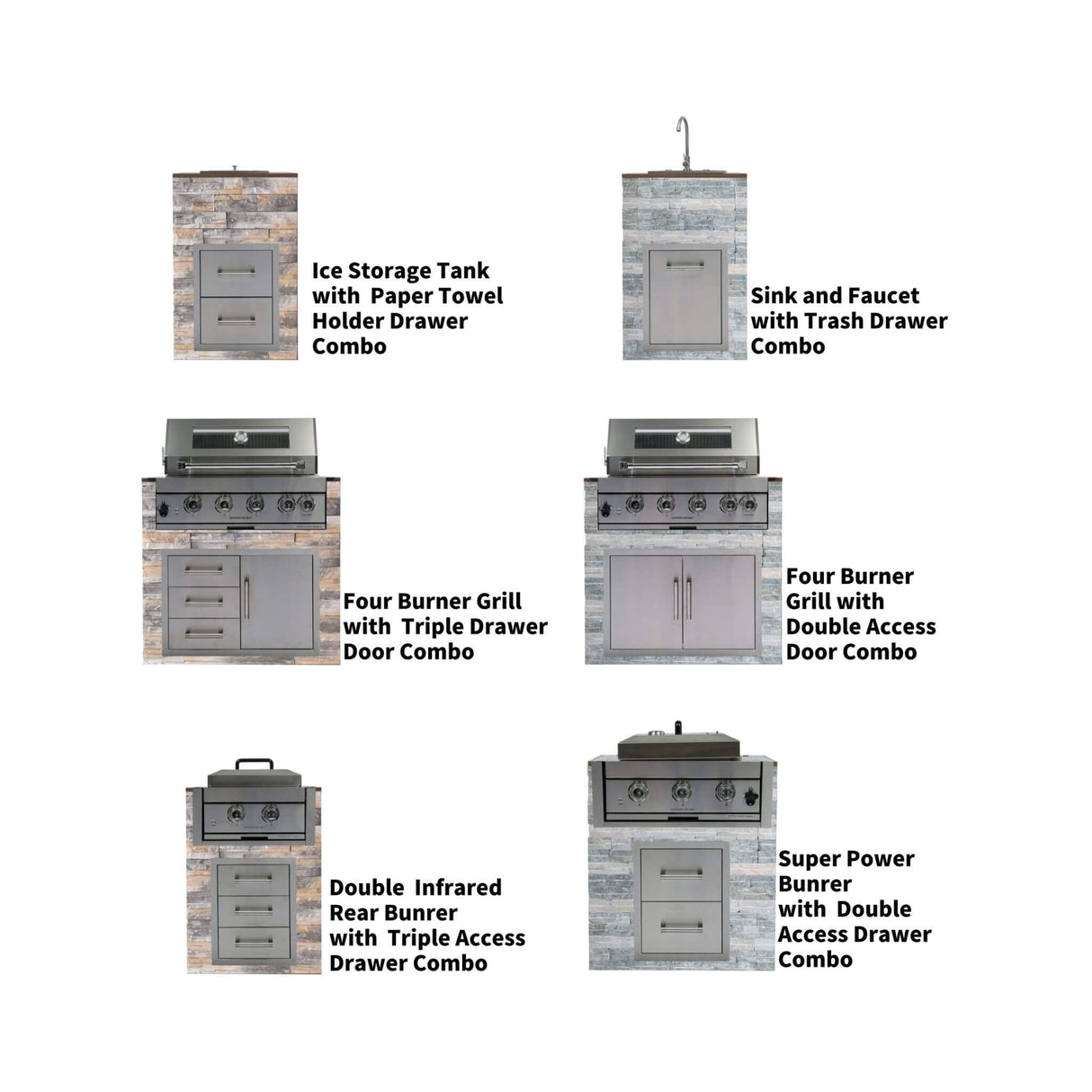 Premium Outdoor Kitchen With 32-Inch 60K BTU Built-In Stainless Steel LPG Gas Grill, Door And Drawer Combo And Stainless Steel Ice Box