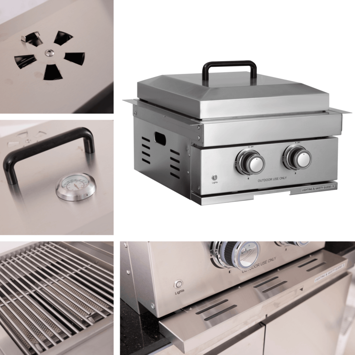 Premium Outdoor Kitchen With 32-Inch 60K BTU Built-In Stainless Steel LPG Gas Grill, Door And Drawer Combo And Stainless Steel Ice Box