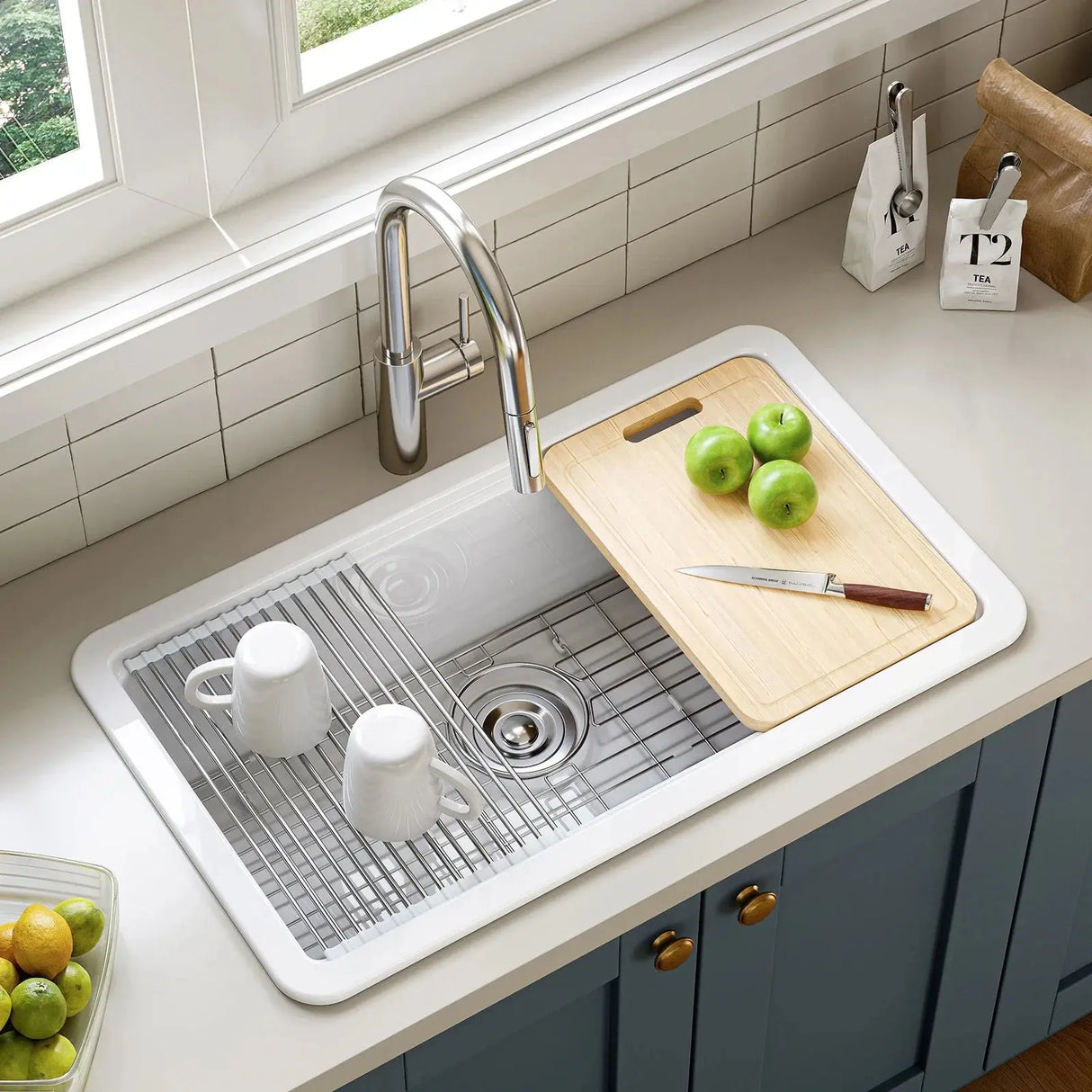 F01R-S3319W1-L  33 Inch Ceramic Overmount Kitchen Sink – Durable & Stylish Design