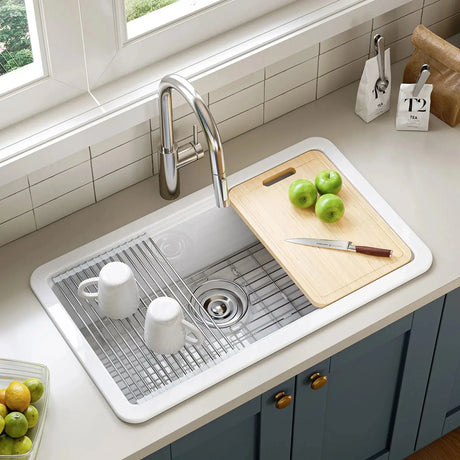F01R-S3319W1-L  33 Inch Ceramic Overmount Kitchen Sink – Durable & Stylish Design