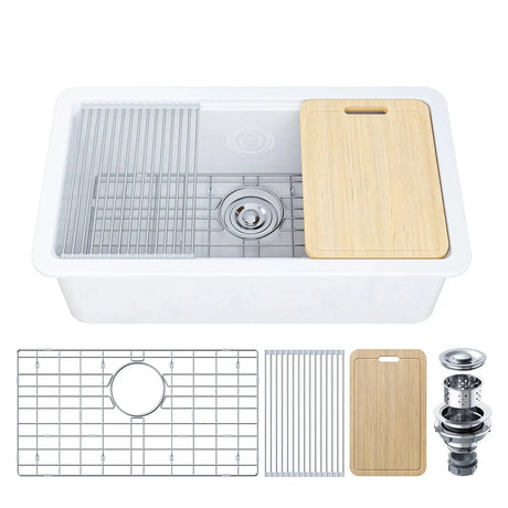 F01R-S3319W1-L  33 Inch Ceramic Overmount Kitchen Sink – Durable & Stylish Design