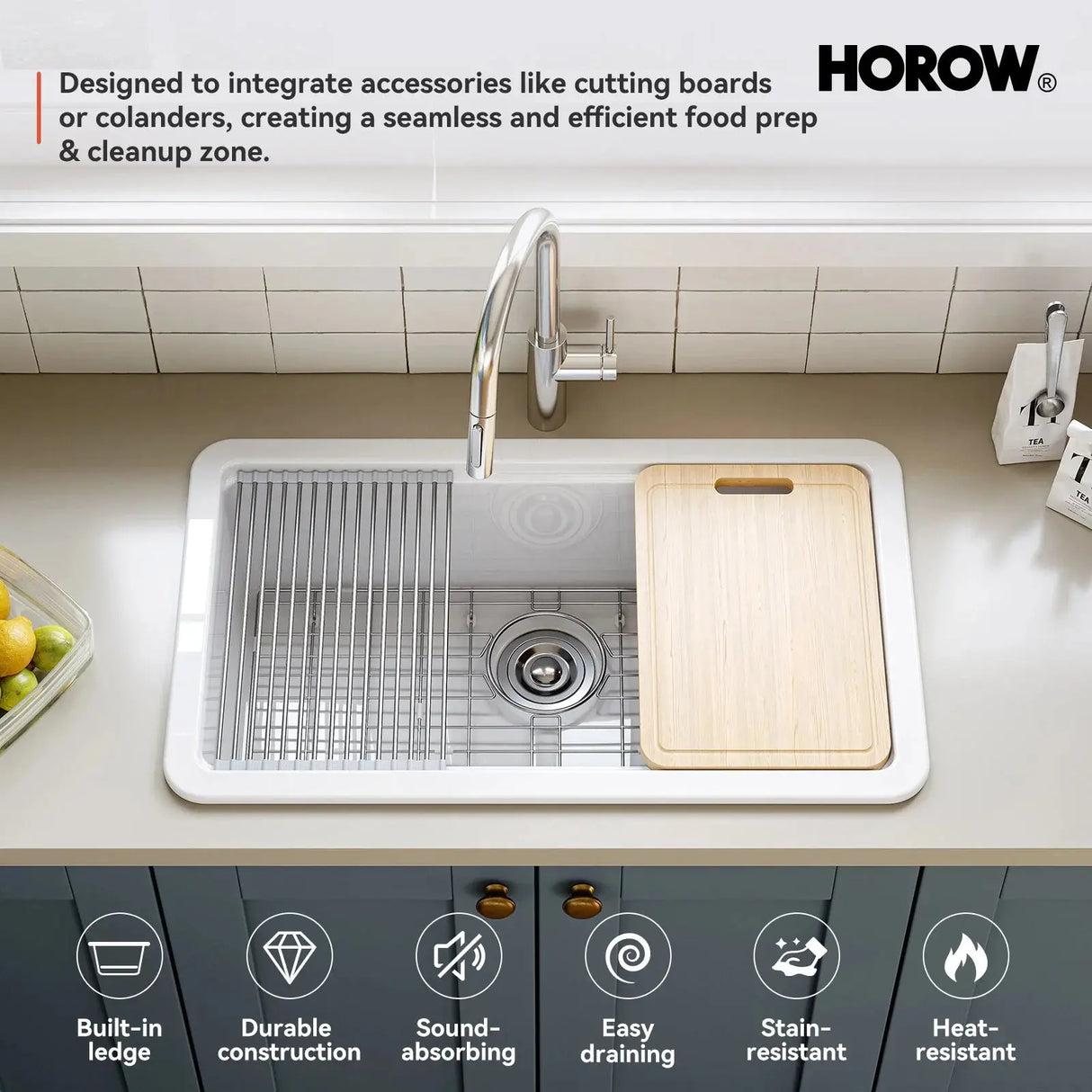 F01R-S3319W1-L  33 Inch Ceramic Overmount Kitchen Sink – Durable & Stylish Design
