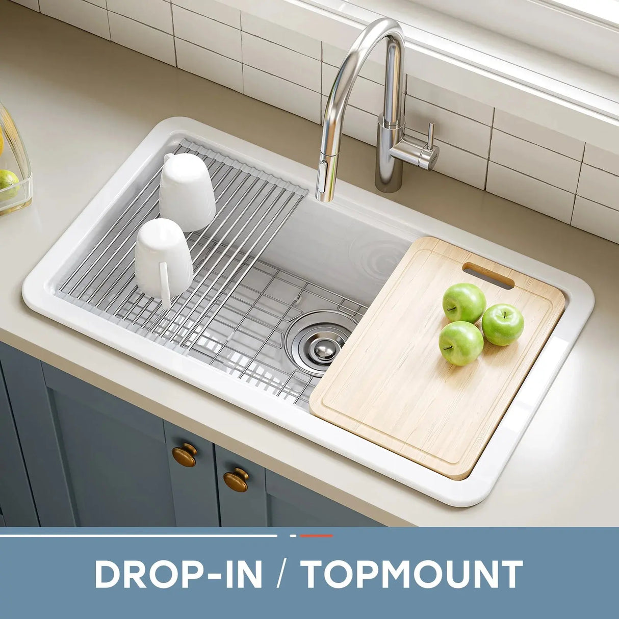 F01R-S3319W1-L  33 Inch Ceramic Overmount Kitchen Sink – Durable & Stylish Design
