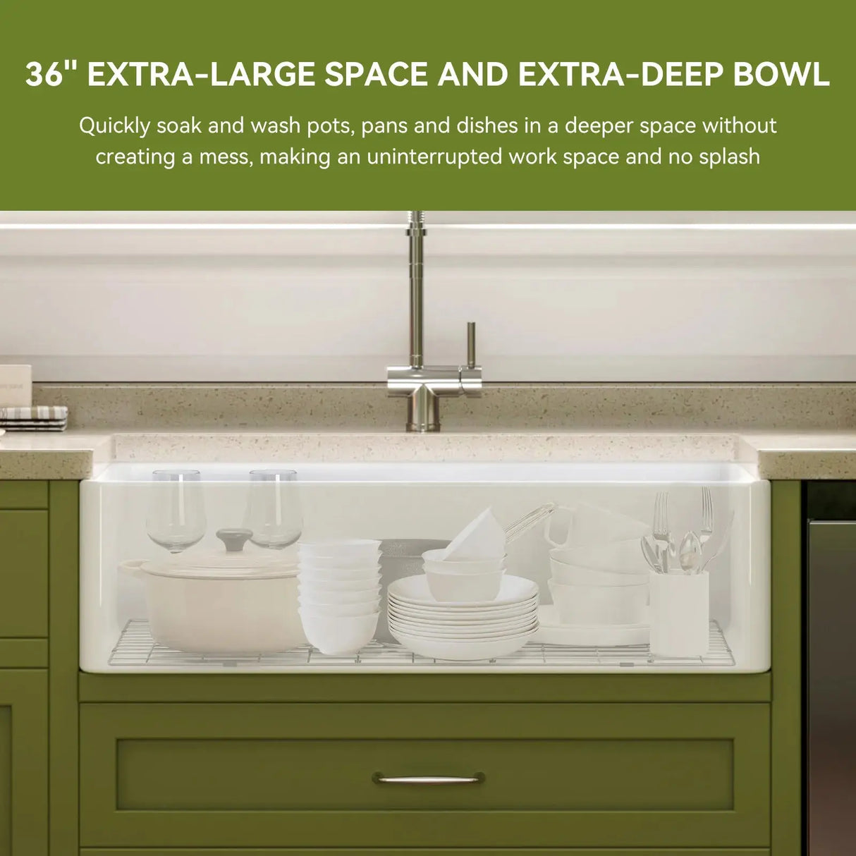 HOROW 36 Inch Kitchen Sink White Undermount Sink Model S3620W