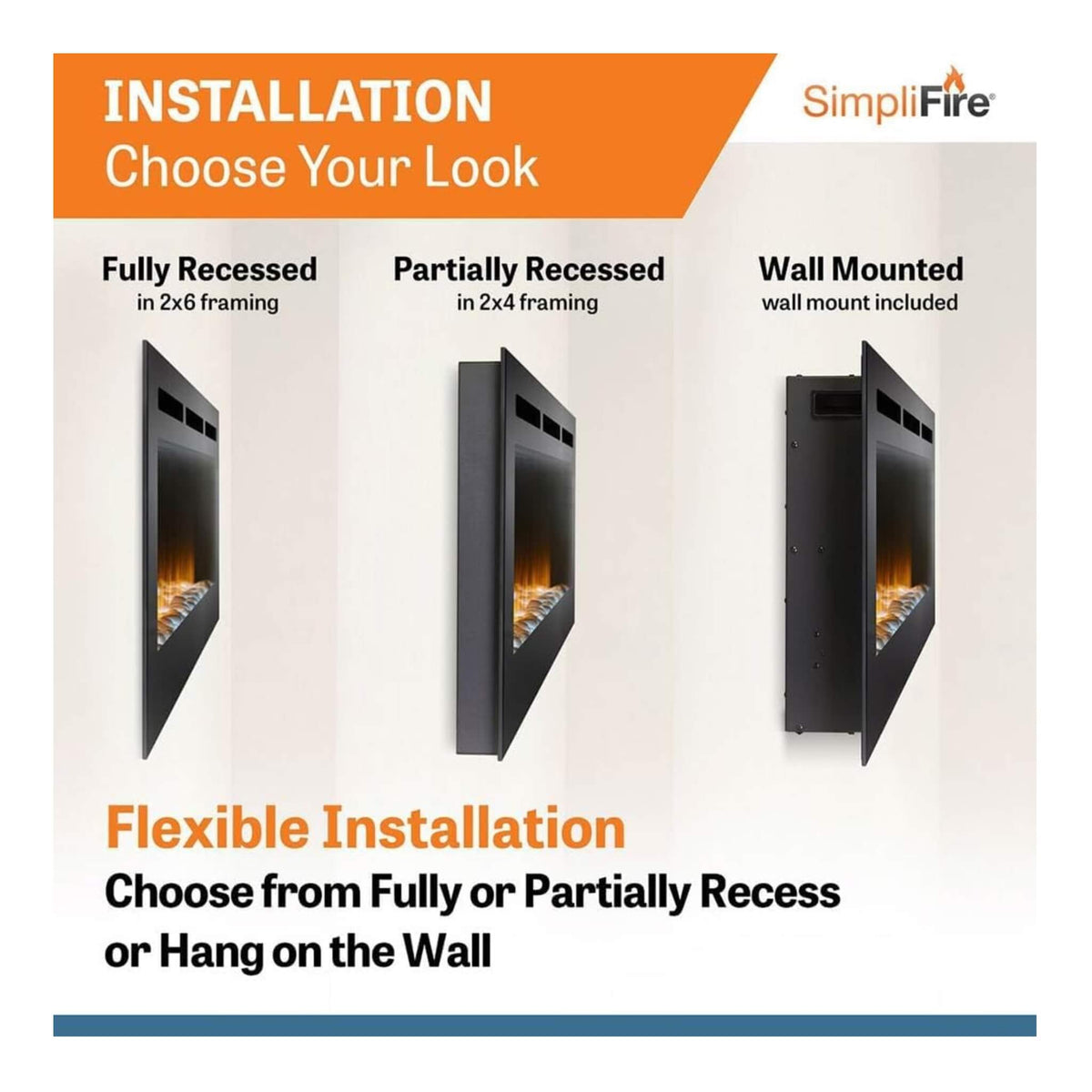 Simplifire Allusion Recessed Linear Electric Fireplace [SF-ALL48/50/60-BK]
