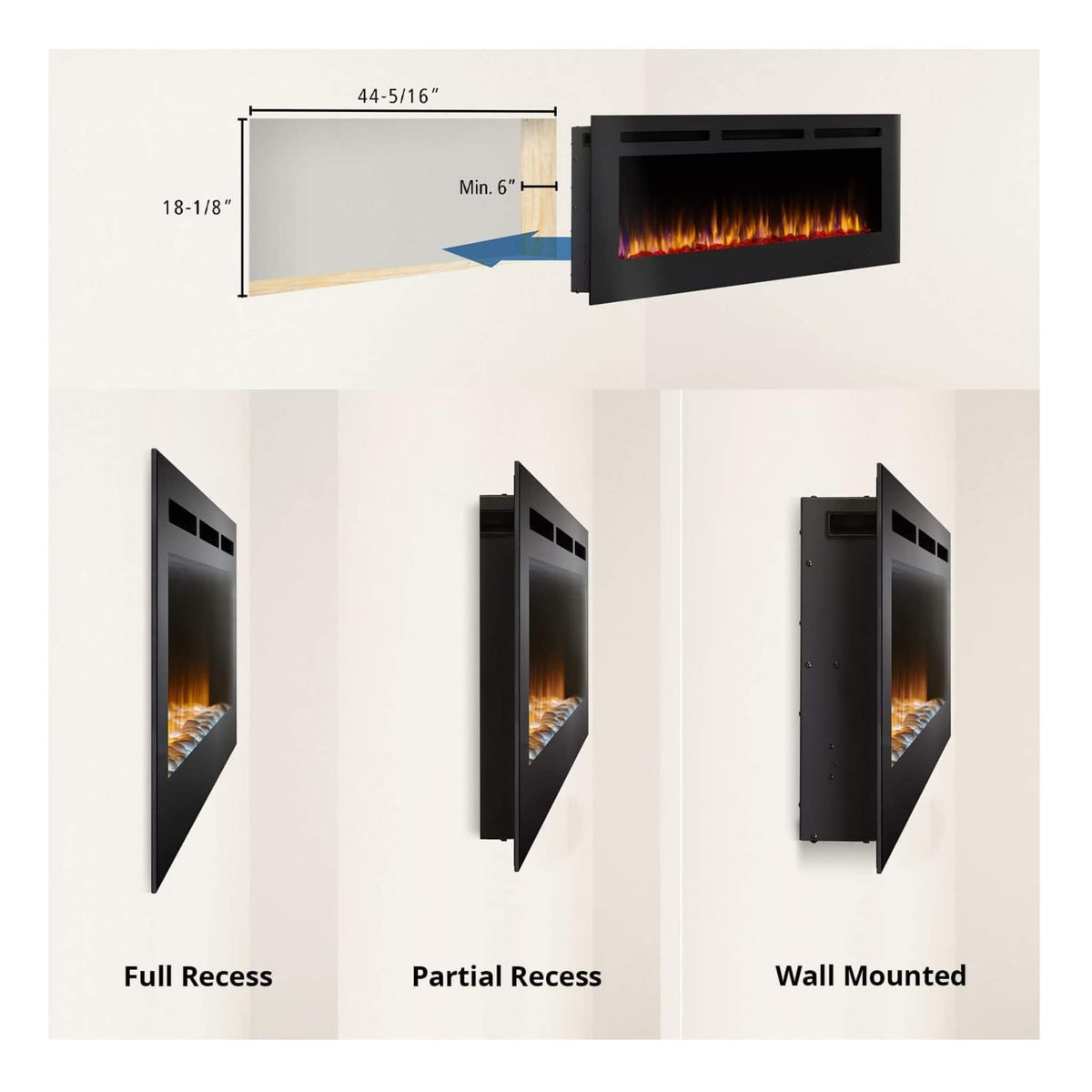 Simplifire Allusion Recessed Linear Electric Fireplace [SF-ALL48/50/60-BK]