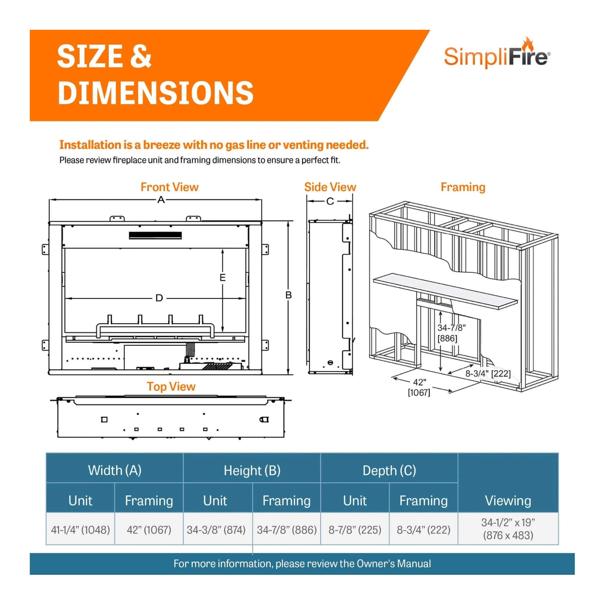 SimpliFire Inception 36" Traditional Electric Fireplace [SF-INC36]