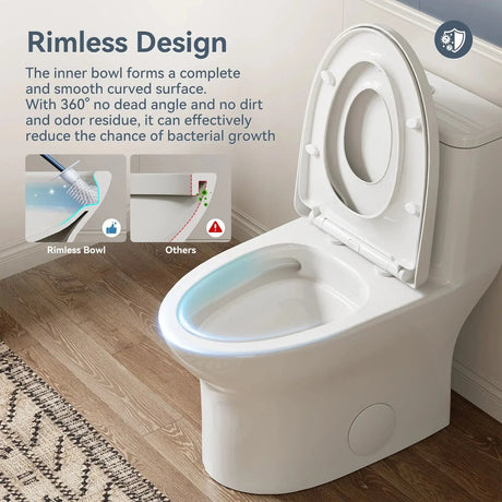 HOROW T0356W One-Piece Dual Flush Toilet with Rimless Bowl