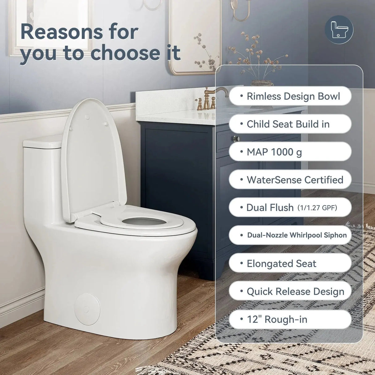 HOROW T0356W One-Piece Dual Flush Toilet with Rimless Bowl