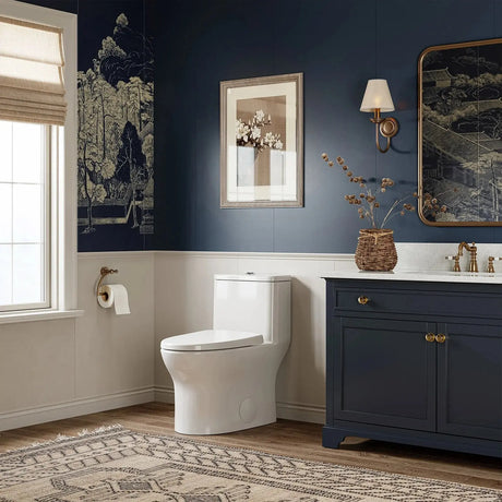 HOROW T0356W One-Piece Dual Flush Toilet with Rimless Bowl