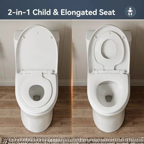 HOROW T0356W One-Piece Dual Flush Toilet with Rimless Bowl